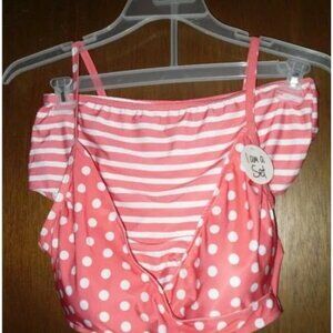 2 PC Bikini Pink Polka Dot Stripes Bobbie Brooks Swimsuit Plus 1X 16 18 20 Swim